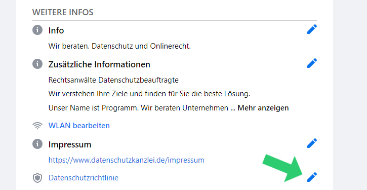 Facebook Seite "Weitere Infos"