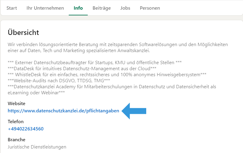 LinkedIn "Über uns" Seite 