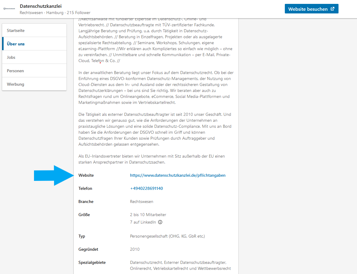 LinkedIn_1 LinkedIn "Über uns" Seite