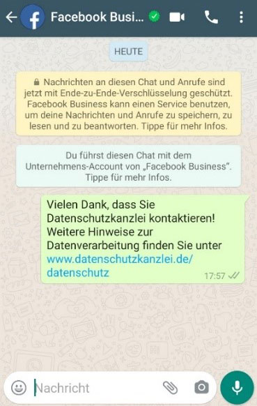 Beispielchat Impressum per Whatsappnachricht